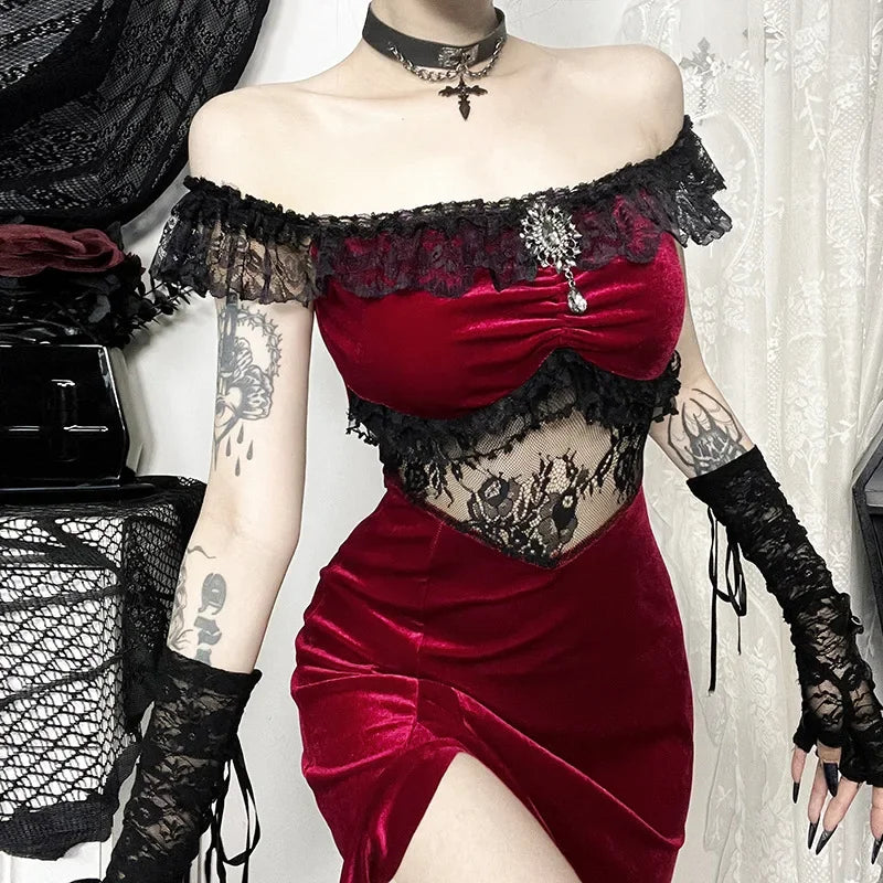 gothic birthday dress Steampunk Style Black Gothic Long Party Dress D1014