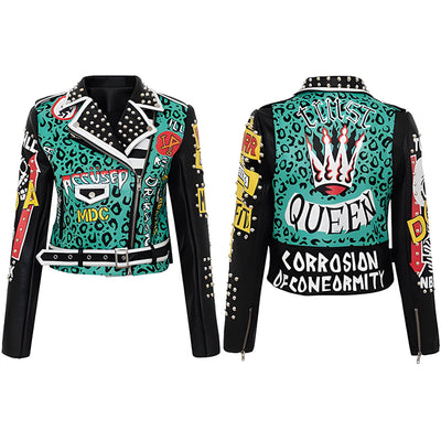 Graffiti Rebel Rivet Leather Jacket