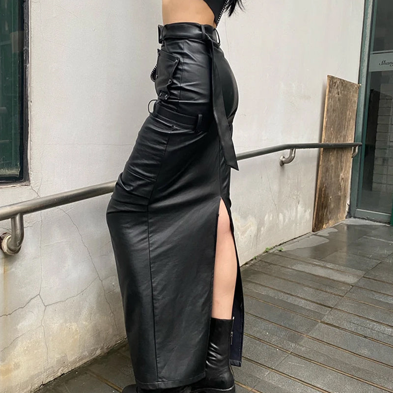 Faux Leather Long Skirt