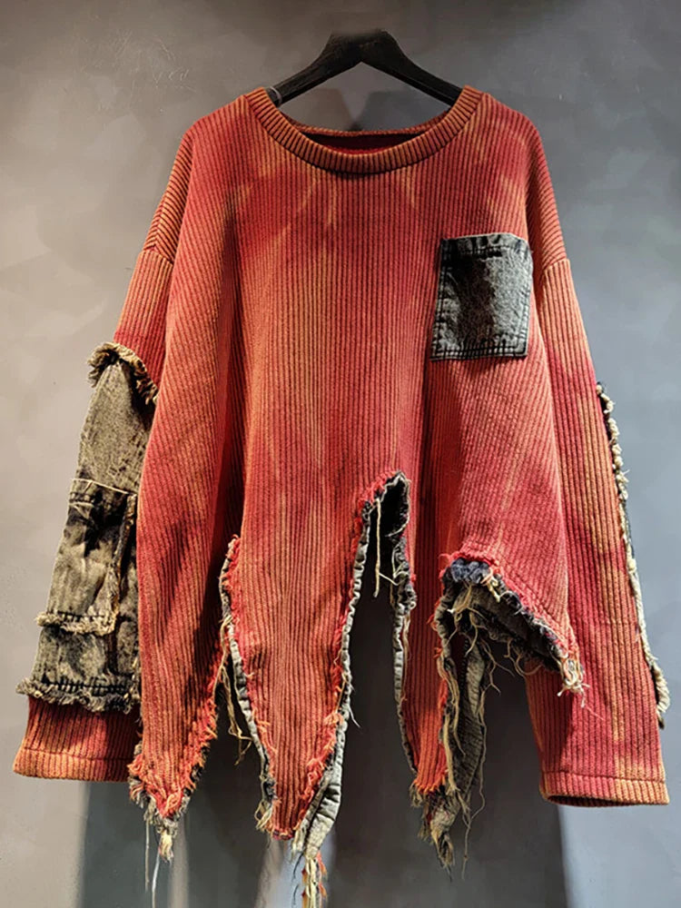 Women's Loose Vintage Pullover Red