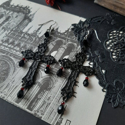 Gothic Black Cross Earrings