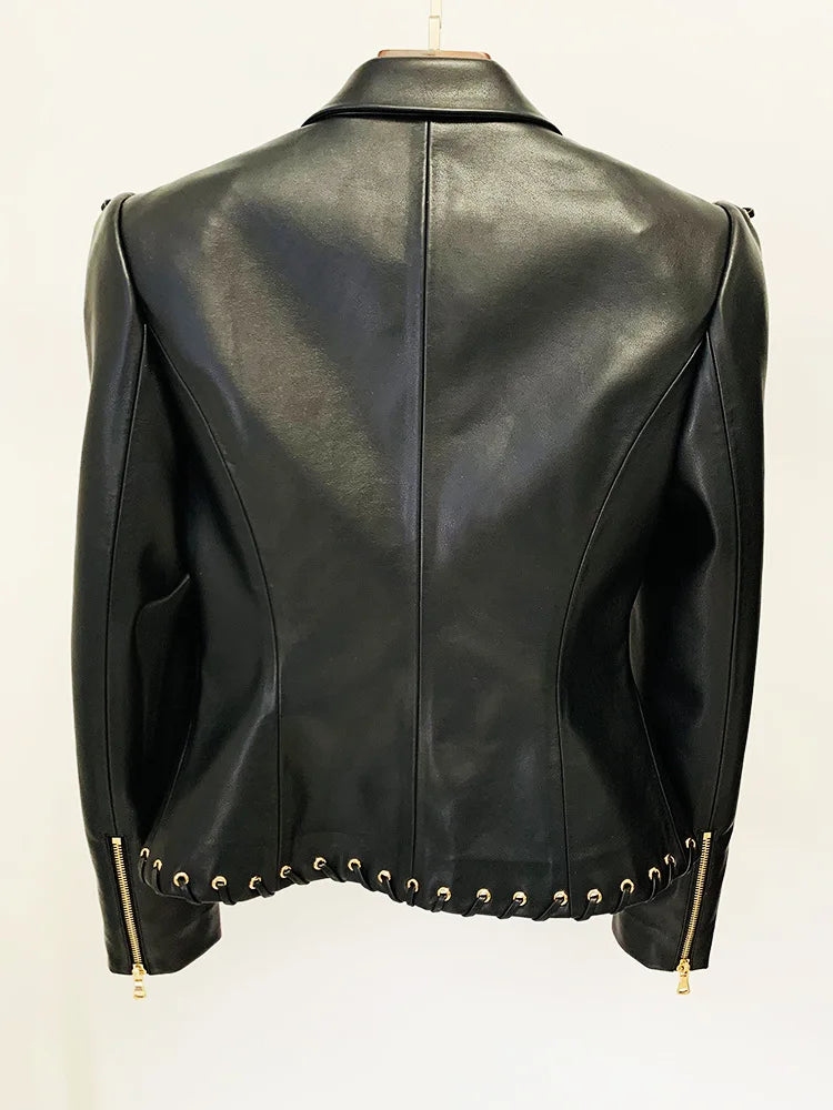 Women's Rope Lacing Leather Jacket