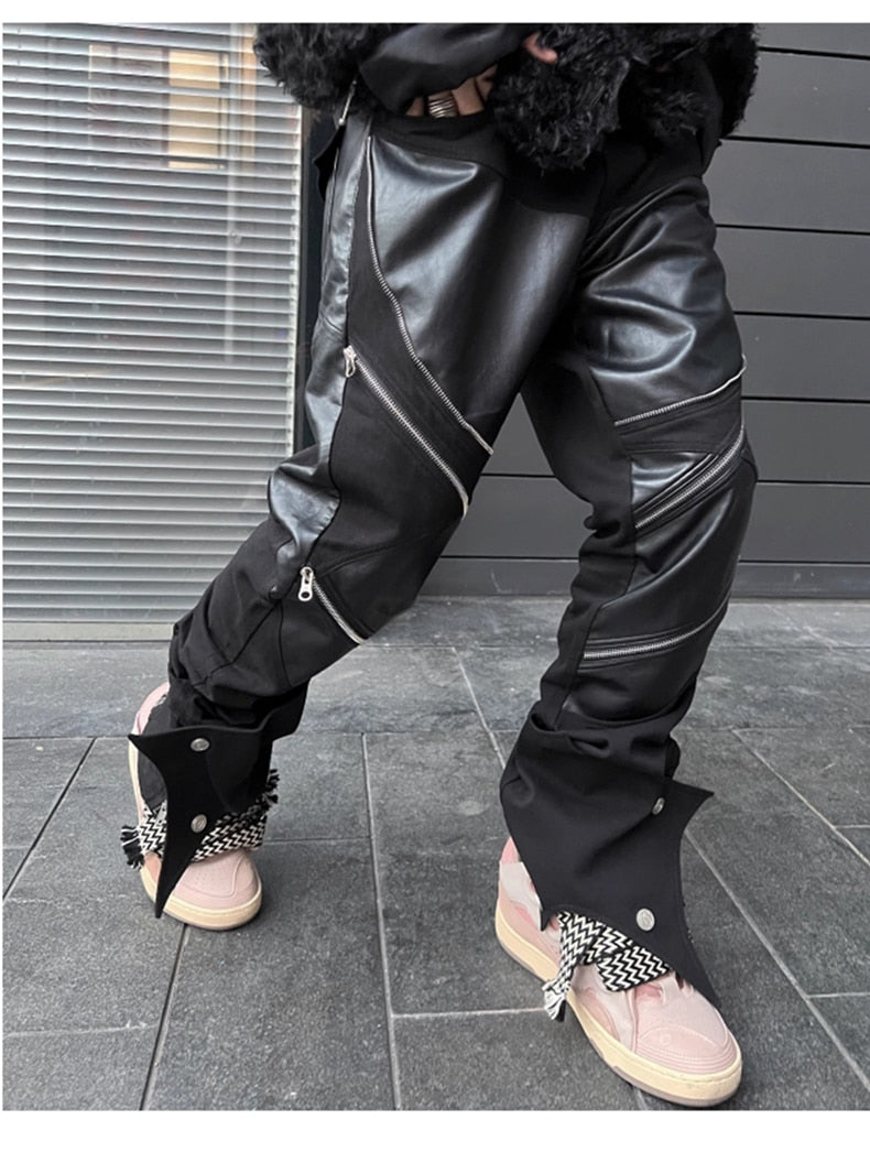 Leather Patchwork Pants