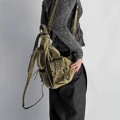 Women's Washed Leather Backpack Gray