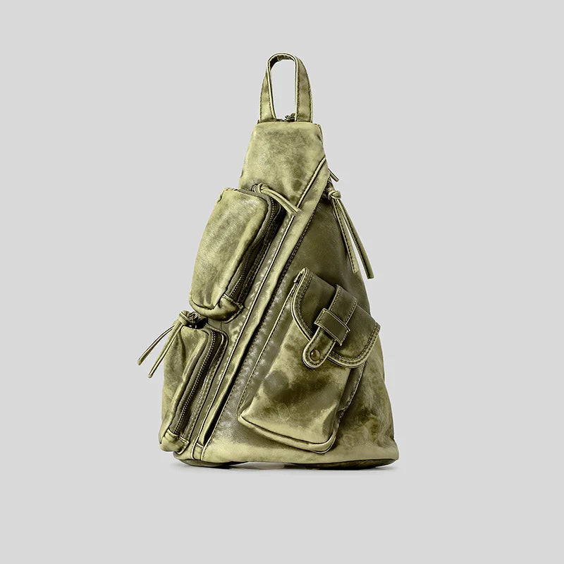 Women's Washed Leather Backpack Gray