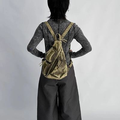 Women's Washed Leather Backpack Gray