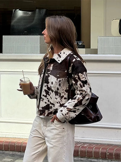 Women's Vintage Printed Jacket Beige