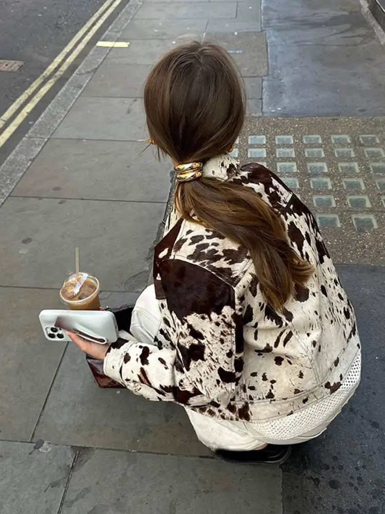 Women's Vintage Printed Jacket Beige