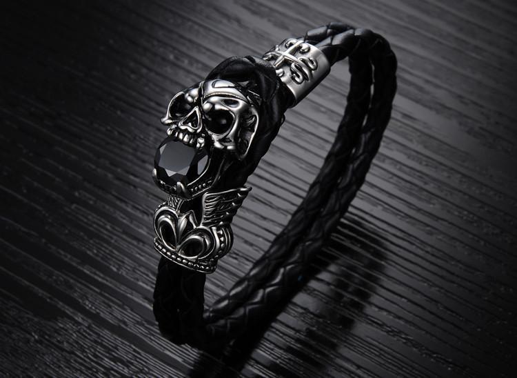 Genuine Leather Skull Bracelet