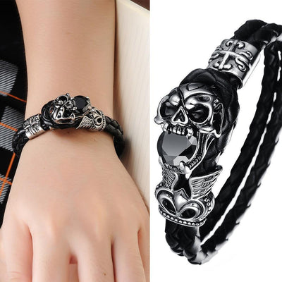 Genuine Leather Skull Bracelet