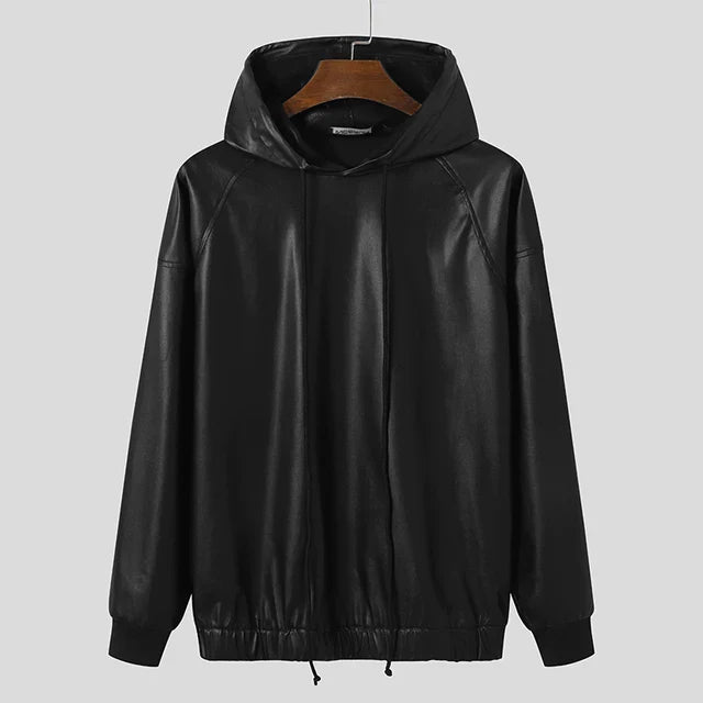 Men's Faux Leather Hoodie